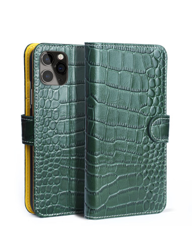 Leather Wallet iPhone 11 Crocodile Pattern