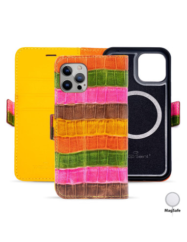 Portefeuille Cuir Multicolore iPhone 12 Pro / 12 Façon Crocodile