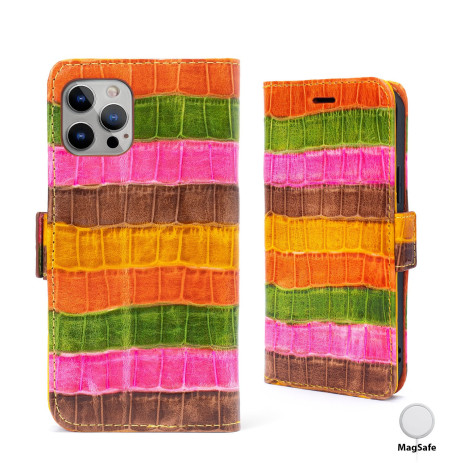 Portefeuille Cuir Multicolore iPhone 12 Pro / 12 Façon Crocodile