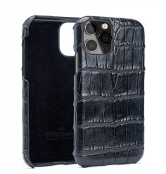 Coque Noire en Cuir de Crocodile pour iPhone