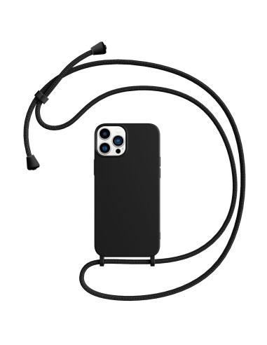 Coque Bandoulière Personnalisable pour iPhone en Silicone avec Cordon - Noir