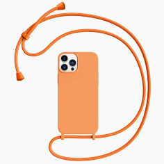 iPhone Silicone Crossbody Case with Lanyard - Orange For iPhone 15 14 13 12 Pro Max