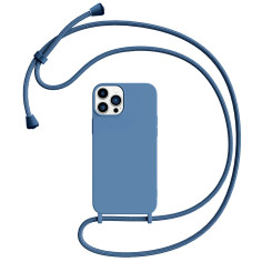 Coque Bandoulière iPhone en Silicone avec Cordon - Bleu | Trop Saint