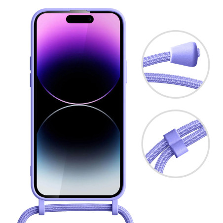 Coque Bandoulière Personnalisable pour iPhone en Silicone avec Cordon - Violet