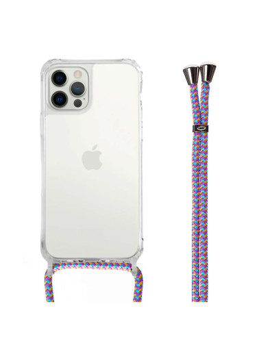 Coque Bandoulière Personnalisable pour iPhone avec Cordon Violet Multicolore