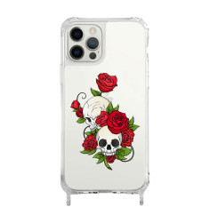 Transparent Case with Rings for iPhone - Skull Flowers For iPhone 15 14 13 12 Pro Max