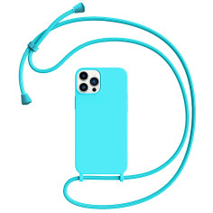 Coque Bandoulière pour iPhone 15 Pro, 14 13 12 avec Cordon - Turquoise