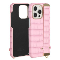 Pink leather iPhone case with strap 2