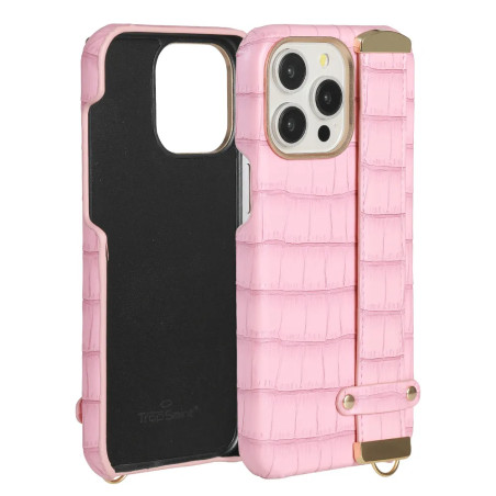 Coque iPhone en cuir rose avec strap