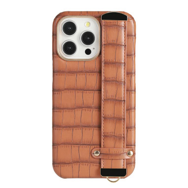 Coque iPhone en cuir marron avec strap
