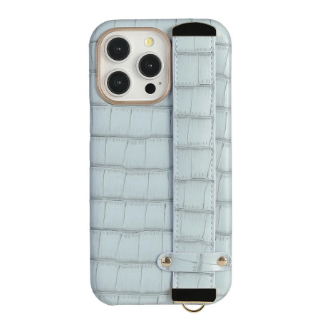 Blue leather iPhone case with strap