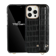 Coque iPhone en cuir noir avec strap