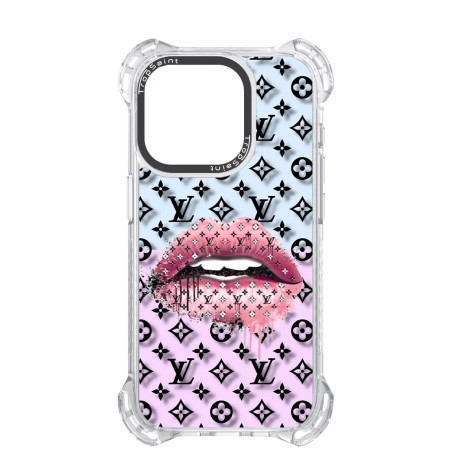 Coque Trop Saint Imprimée pour iPhone 14 15 16 Pro Max Bouche Louis Vuitton