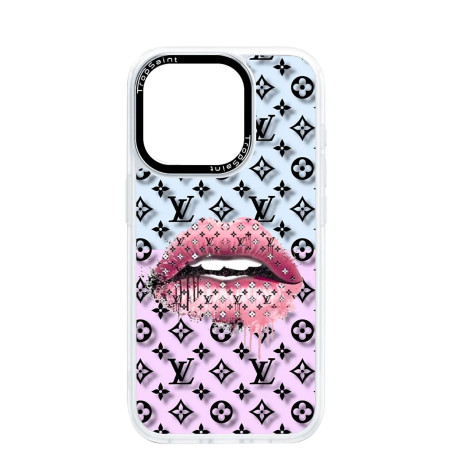 Coque Trop Saint Imprimée pour iPhone 14 15 16 Pro Max Bouche Louis Vuitton