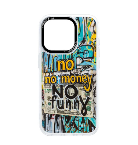 Coque Trop Saint Imprimée pour iPhone 14 15 16 Pro Max No Money No Funny Graffiti