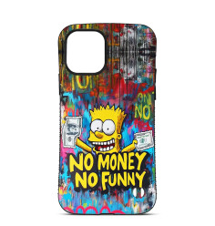 Coque Trop Saint Imprimée pour iPhone 14 15 16 pro Max Bart Simpson No Money No Funny 2