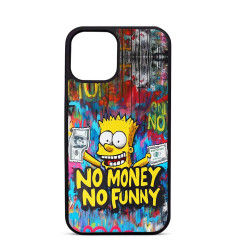 Coque Trop Saint Imprimée pour iPhone 14 15 16 pro Max Bart Simpson No Money No Funny