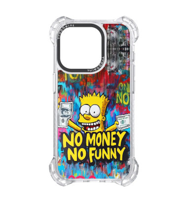 Coque Trop Saint Imprimée pour iPhone 14 15 16 pro Max Bart Simpson No Money No Funny