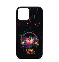 Coque Trop Saint Imprimée pour iPhone 14 15 16 Pro Max I Love Music