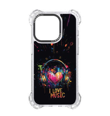 Coque Trop Saint Imprimée pour iPhone 14 15 16 Pro Max I Love Music