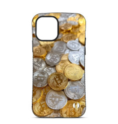 Coque Trop Saint Imprimée pour iPhone 14 15 16 Pro Max Bitcoins Argent et Or 2
