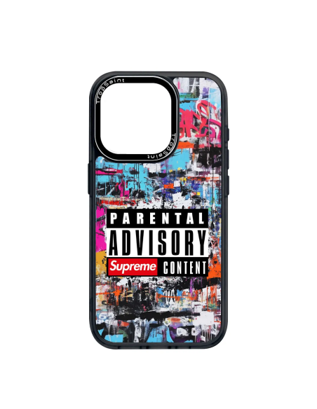 Coque Trop Saint Imprimée pour iPhone 14 15 16 Pro Max Parental Advisory Supreme Content