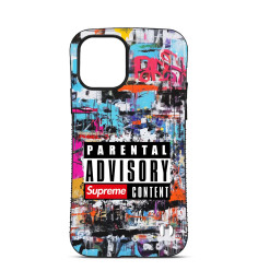 Coque Trop Saint Imprimée pour iPhone 14 15 16 Pro Max Parental Advisory Supreme Content 2