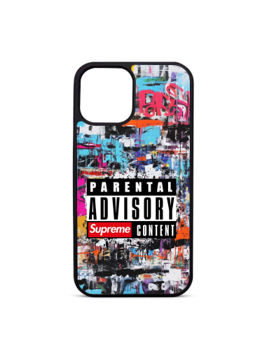 Coque Trop Saint Imprimée pour iPhone 14 15 16 Pro Max Parental Advisory Supreme Content