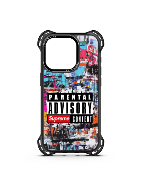 Coque Trop Saint Imprimée pour iPhone 14 15 16 Pro Max Parental Advisory Supreme Content