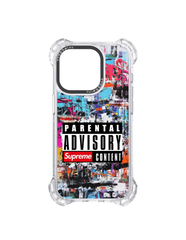 Coque Trop Saint Imprimée pour iPhone 14 15 16 Pro Max Parental Advisory Supreme Content