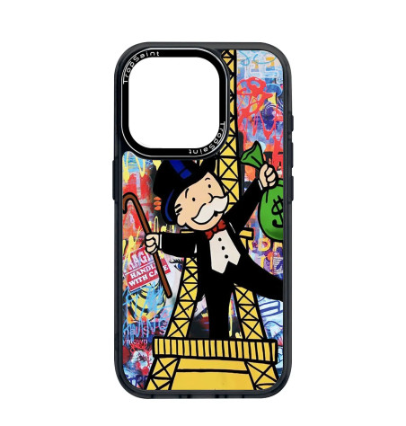 Coque Trop Saint Imprimée pour iPhone 14 15 16 Pro Max Mr Monopoly Tour Eiffel