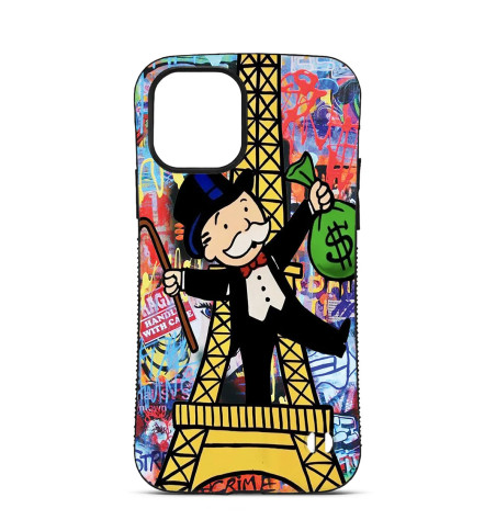Coque Trop Saint Imprimée pour iPhone 14 15 16 Pro Max Mr Monopoly Tour Eiffel