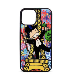 Coque Trop Saint Imprimée pour iPhone 14 15 16 Pro Max Mr Monopoly Tour Eiffel