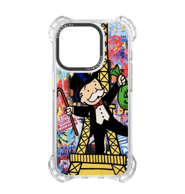 Coque Trop Saint Imprimée pour iPhone 14 15 16 Pro Max Mr Monopoly Tour Eiffel