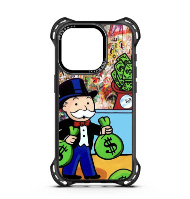Coque Trop Saint Imprimée pour iPhone 14 15 16 Pro Max Mr Monopoly sacs d'argent