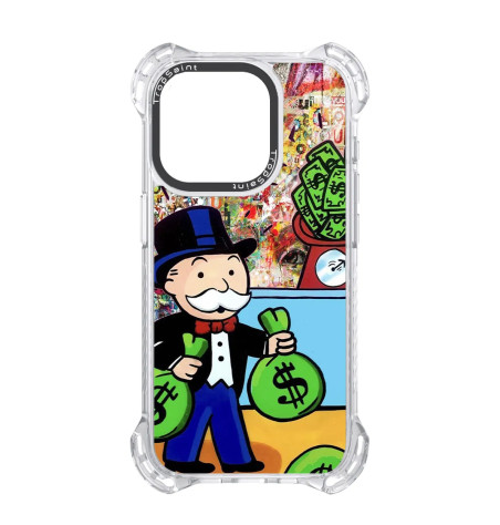 Coque Trop Saint Imprimée pour iPhone 14 15 16 Pro Max Mr Monopoly sacs d'argent