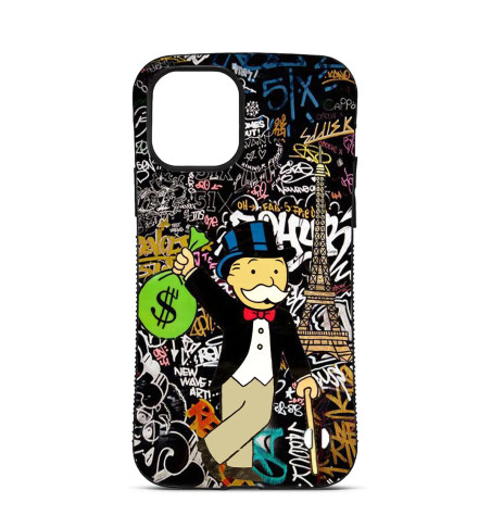 Personalised Case for iPhone 14 15 16 Pro Max Mr Monopoly Eiffel Tower Graffiti