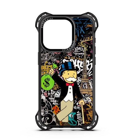 Personalised Case for iPhone 14 15 16 Pro Max Mr Monopoly Eiffel Tower Graffiti