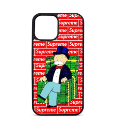 Coque Trop Saint Imprimée pour iPhone 14 15 16 Pro Max Mr Monopoly sur fauteuille d'argent