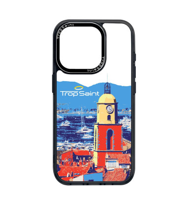 Coque Trop Saint Imprimée pour iPhone 14 15 16 Pro Max Le clocher de Saint Tropez Bleu