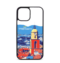 Coque Trop Saint Imprimée pour iPhone 14 15 16 Pro Max Le clocher de Saint Tropez Bleu