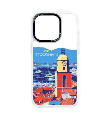 Coque Trop Saint Imprimée pour iPhone 14 15 16 Pro Max Le clocher de Saint Tropez Bleu