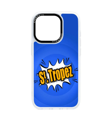 Coque Trop Saint Imprimée pour iPhone 15 14 13 12 Pro Max Saint Tropez Pop Art Blue