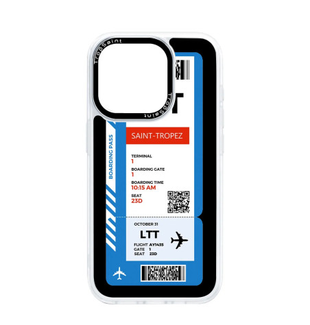 Coque Trop Saint Imprimée pour iPhone 14 15 16 Pro Max Billet d'avion Saint Tropez