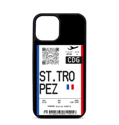 Coque Trop Saint Imprimée pour iPhone 14 15 16 Pro Max Billet d'avion Saint Tropez