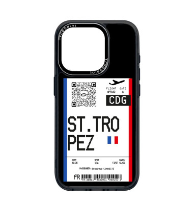 Coque Trop Saint Imprimée pour iPhone 14 15 16 Pro Max Billet d'avion Saint Tropez
