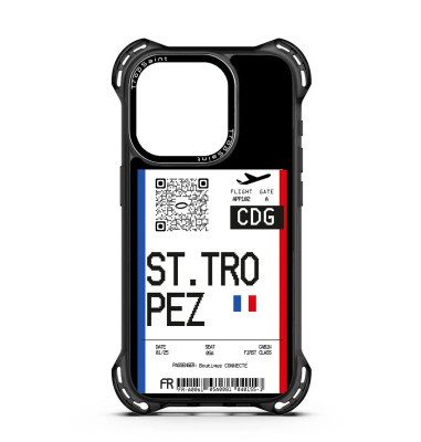 Coque Trop Saint Imprimée pour iPhone 14 15 16 Pro Max Billet d'avion Saint Tropez