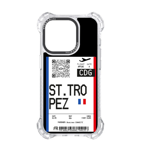 Coque Trop Saint Imprimée pour iPhone 14 15 16 Pro Max Billet d'avion Saint Tropez