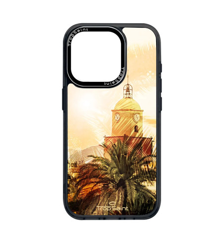 Coque Trop Saint Imprimée pour iPhone 14 15 16 Pro Max Clocher de Saint Tropez ensoleillé