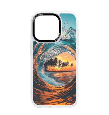 Coque Trop Saint Personnalisée pour iPhone 14 15 16 Pro Max Vagues et Palmiers